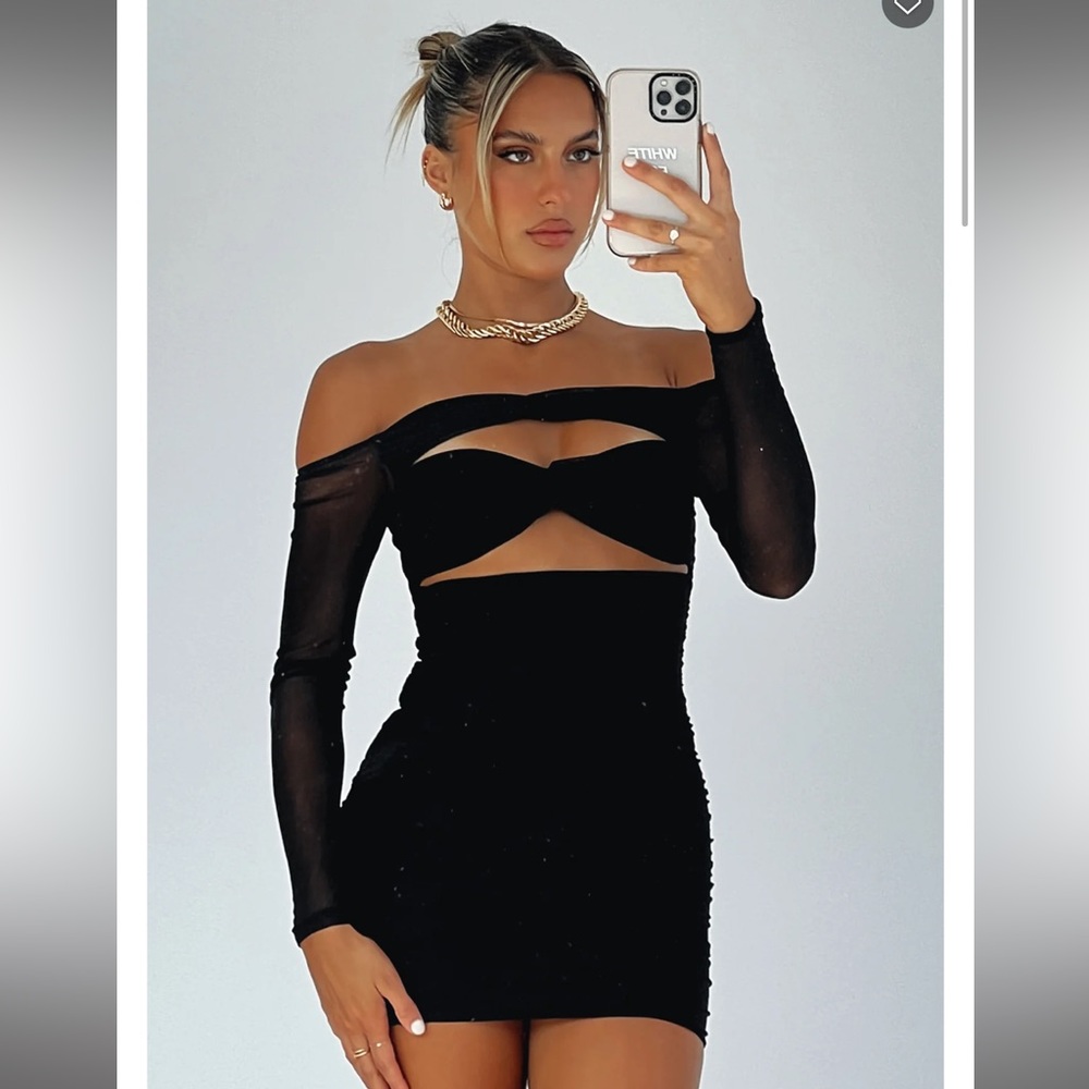 White Fox This Love Long Sleeve Mini Dress black mesh